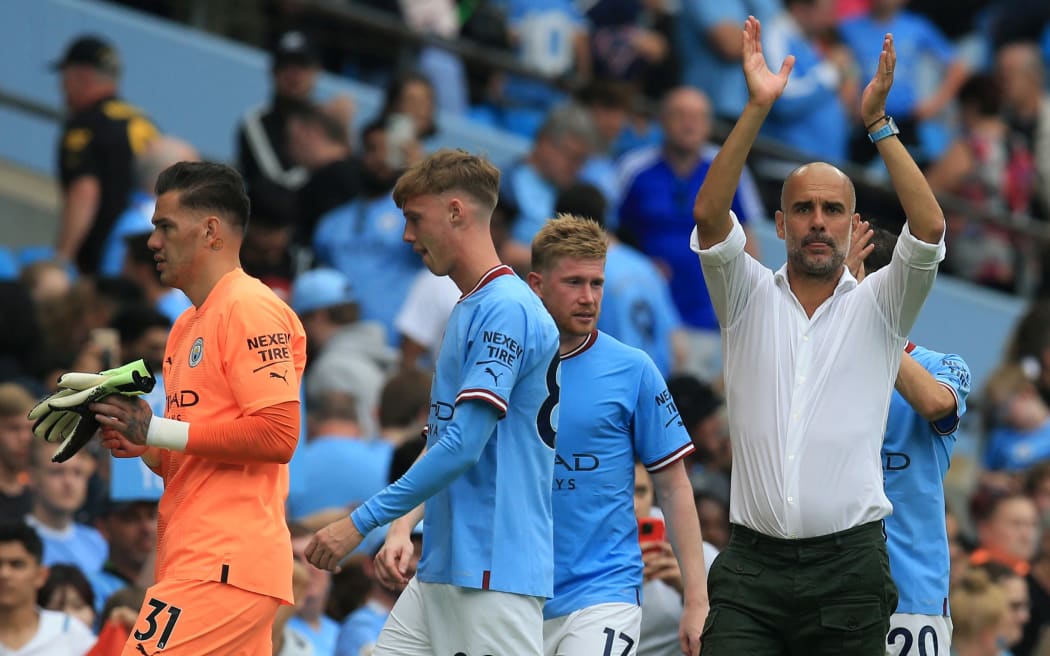 Manchester City manager Pep Guardiola celebrate his team’s win
