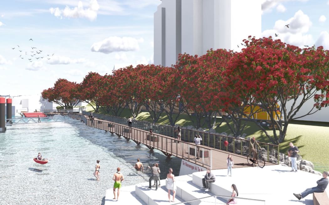 A concept design of a new waterfront boardwalk planned for completion at the end of 2023.