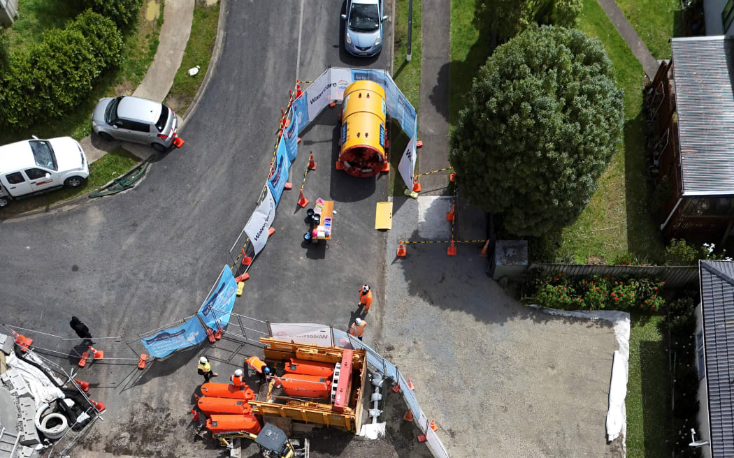 An aerial view of the Archboyd Avenue construction site in Māngere East, where Moana will tunnel a 170-metre wastewater storage tunnel as part of Watercare’s Archboyd Wastewater Upgrades.