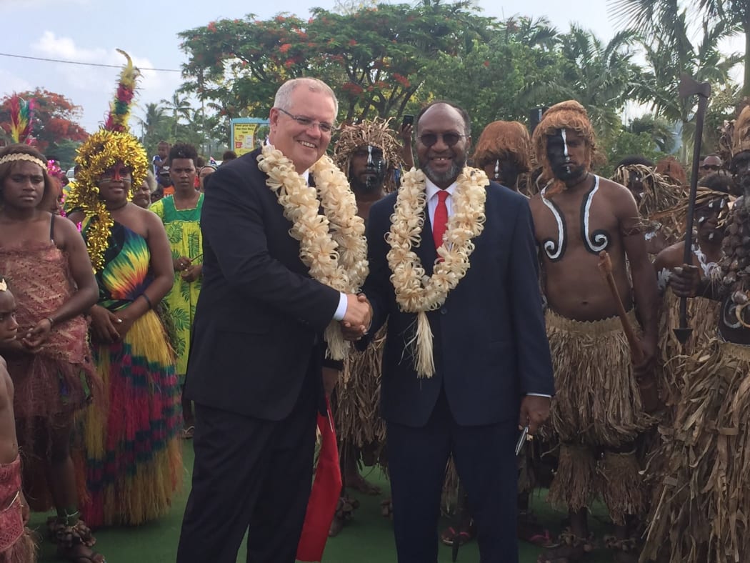 Scott Morrison and Charlot Salwai opening the Port Vila Urban Development Project.