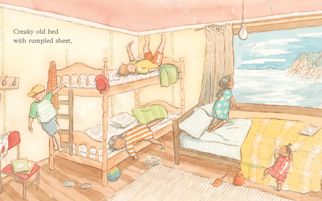 At the Bach is a new book from children's authour Joy Cowley based of her poem about the joys of summer at the bach. It was illustrated by Christchurch artist Hilary Jean Tapper