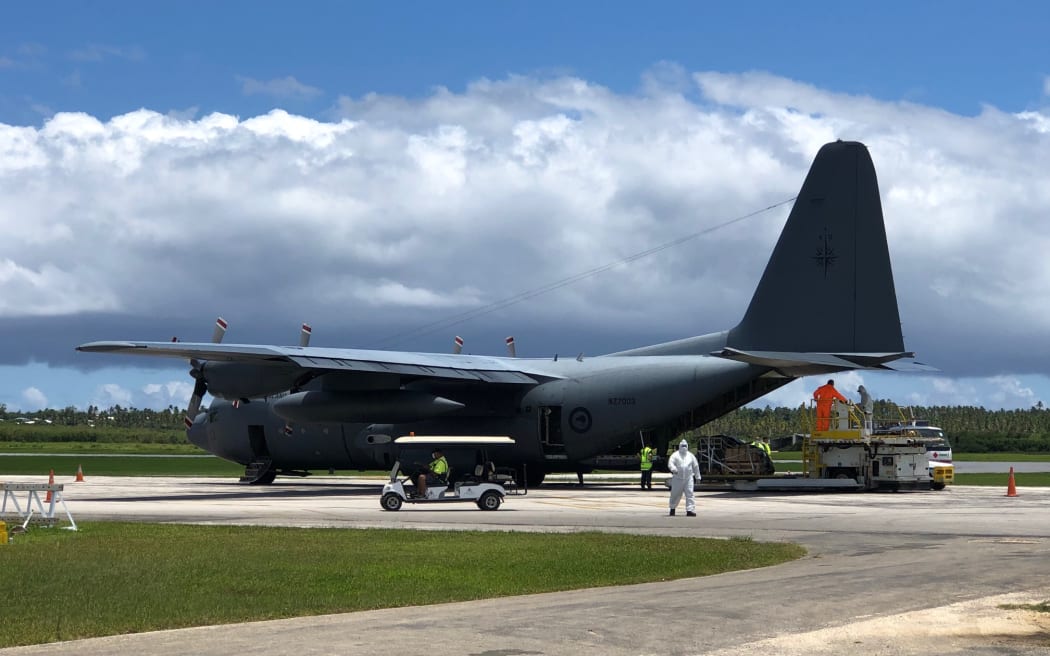 A C-130 Hercules has delivered Unimog parts and PPE gear to Tonga