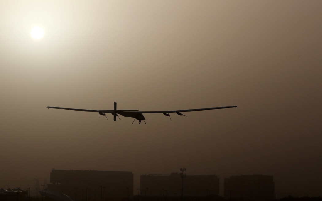 Solar Impulse 2 takes off from al-Bateen airport in Abu Dhabi on Monday.