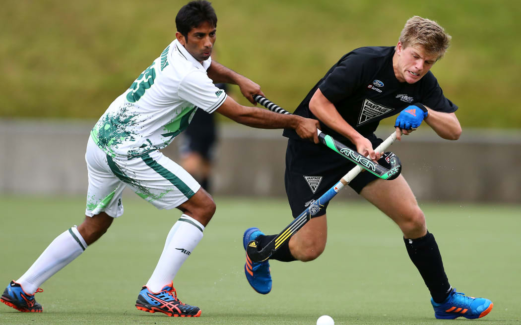 Blackstick Sam Lane is tackled high during the Test in Wellington.