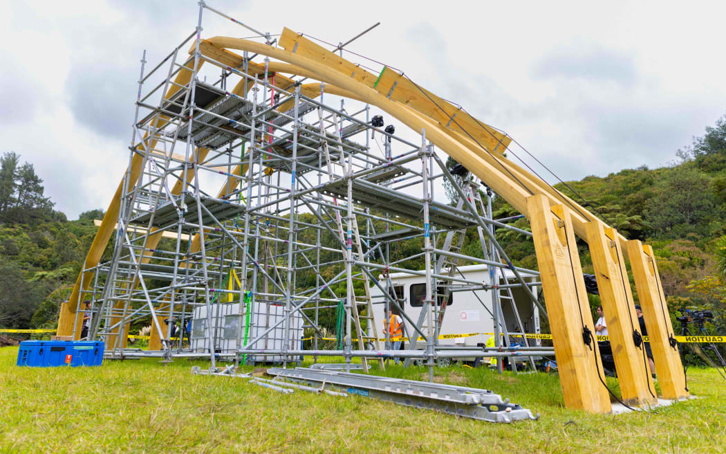 Endangered Māori construction techniques have been proven to be able to withstand major earthquakes which will be used to rebuild an historic Bay of Plenty wharenui.

The prototype for the new whare before the testing.