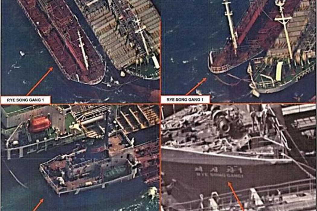 The US says these spy satellite images taken in October showed a North Korean vessel trying to conduct a ship-to-ship transfer.