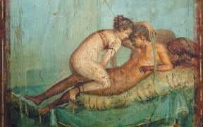 Roman fresco from the bedroom (Cubiculum 43) in the Casa del Centenario (IX 8,3) in Pompeii, 1. Century A. C.