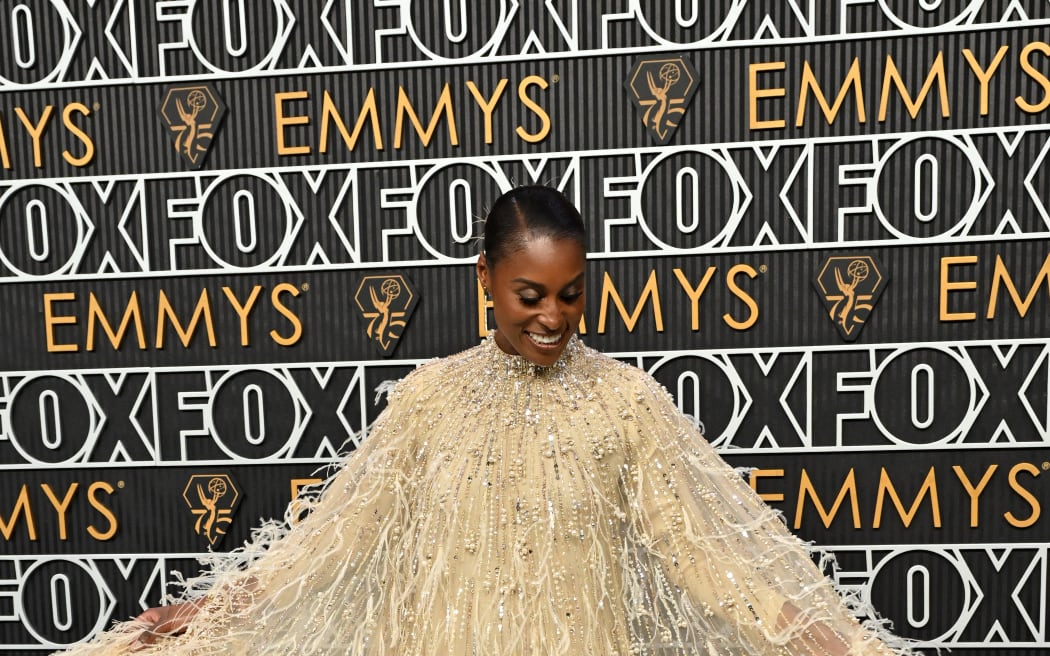 US actress Issa Rae arrives for the 75th Emmy Awards at the Peacock Theatre at L.A. Live in Los Angeles on January 15, 2024. (Photo by Robyn BECK / AFP)
