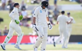 Black Caps batsman Ross Taylor walks off after losing his wicket in the first Test against England at Bay Oval in Mt Maunganui, November 2019.