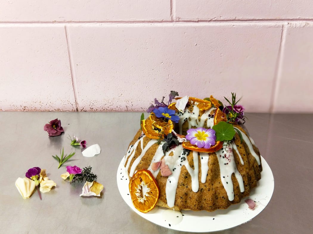 Vegan orange, fennel and black sesame bundt cake