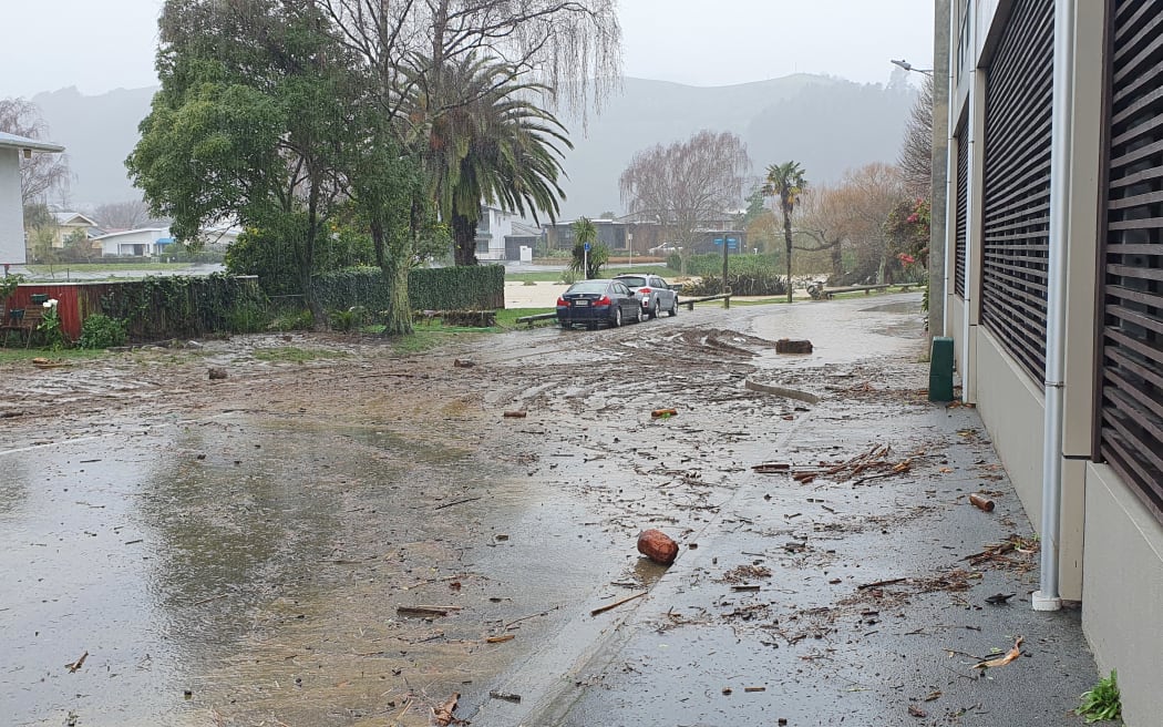 Flood damage in a residential area of the city.