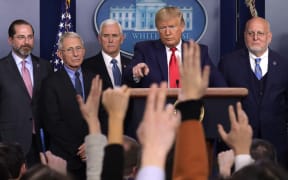 Donald Trump Covid-19 coronavirus with Health and Human Services Secretary Alex Azar, National Institute for Allergy and Infectious Diseases Director Anthony Fauci, Vice President Mike Pence, Centers for Disease Control and Prevention director Robert Redfield at the White House, Feb 29, 2020.