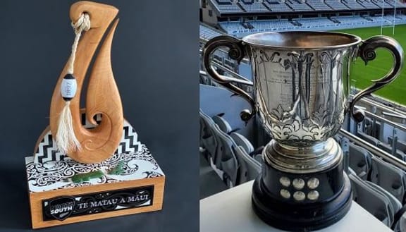 The new Te Matau a Māui trophy (left) and the Loving Cup (right).