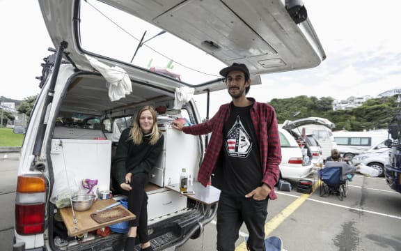 Freedom camper Juliette Amprino (L) and Julien Peris, both from France, say they consider New Zealand's freedom camping as a privilege and respect the areas they stay in.