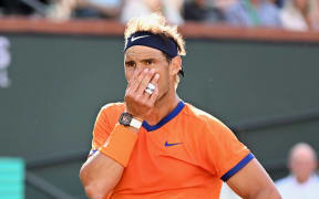 Rafael Nadal of Spain reacts.