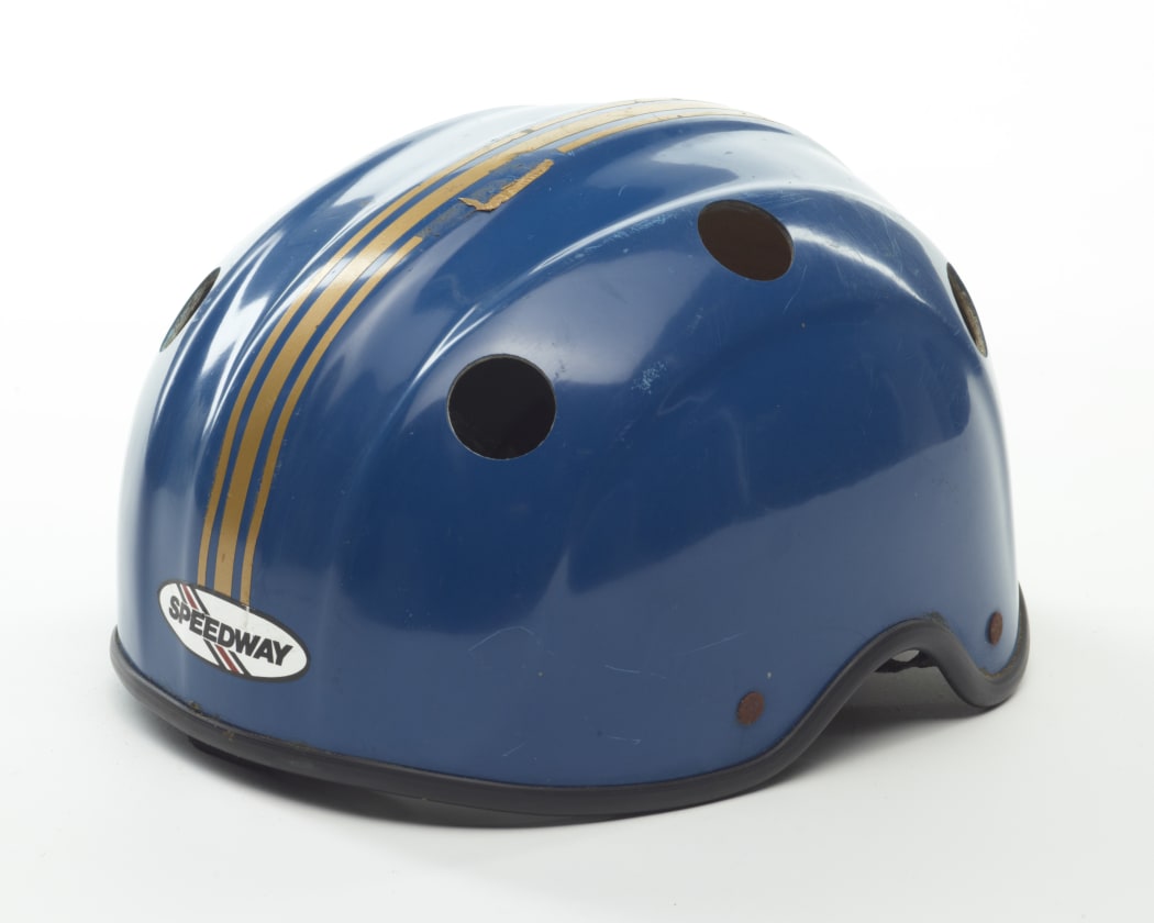 The scooter helmet worn by John Minto in the '81 Springbok Tour protests. Gifted by Minto 2008. Te Papa, Wellington
