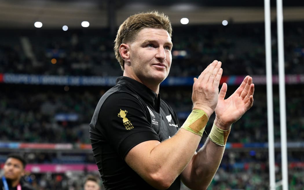 Jordie Barrett after winning the Quarter Final match Ireland v New Zealand All Blacks at the Rugby World Cup France 2023. Stade de France, Saint-Denis, France on Saturday 14 October 2023. Photo credit: Andrew Cornaga / www.photosport.nz