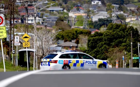 A police car near the site of a stabbing at New Windsor Dairy in Auckland on 5 October, 2023.