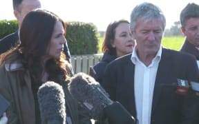 PM Jacinda Ardern and agriculture and biosecurity minister Damian O'Connor addressing reporters in South Canterbury.