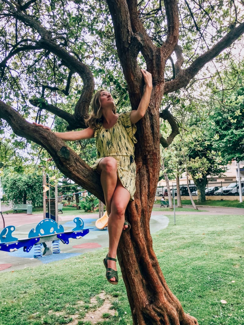 Kate in an ancient feijoa in Square Mistral in Cannes, France.