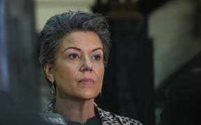 Paula Bennett listens to media questions during a press conference with Simon Bridges