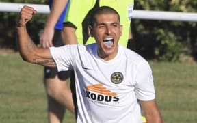 Team Wellington's Magno Viera celebrates his goal.