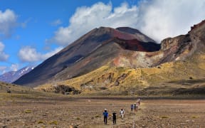 Red crater of Mount Tongariro, an active volcanic vent in New Zealand