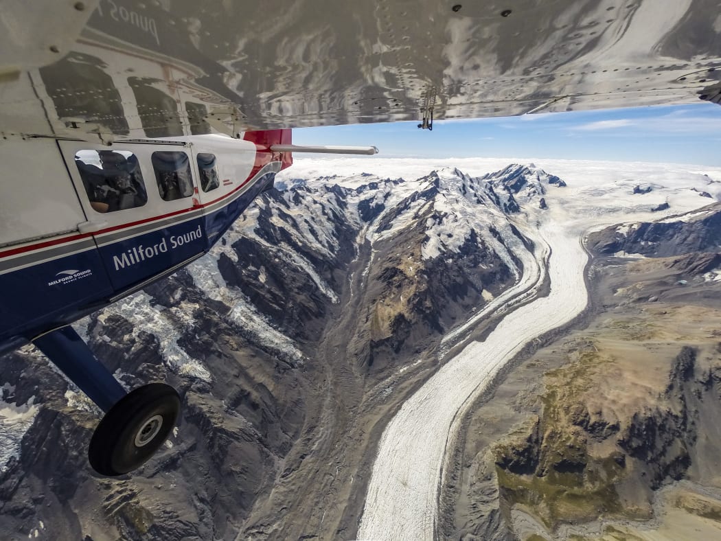 With no snow remaining from last winter, many New Zealand glaciers are showing old ice and dirty snow from previous years.