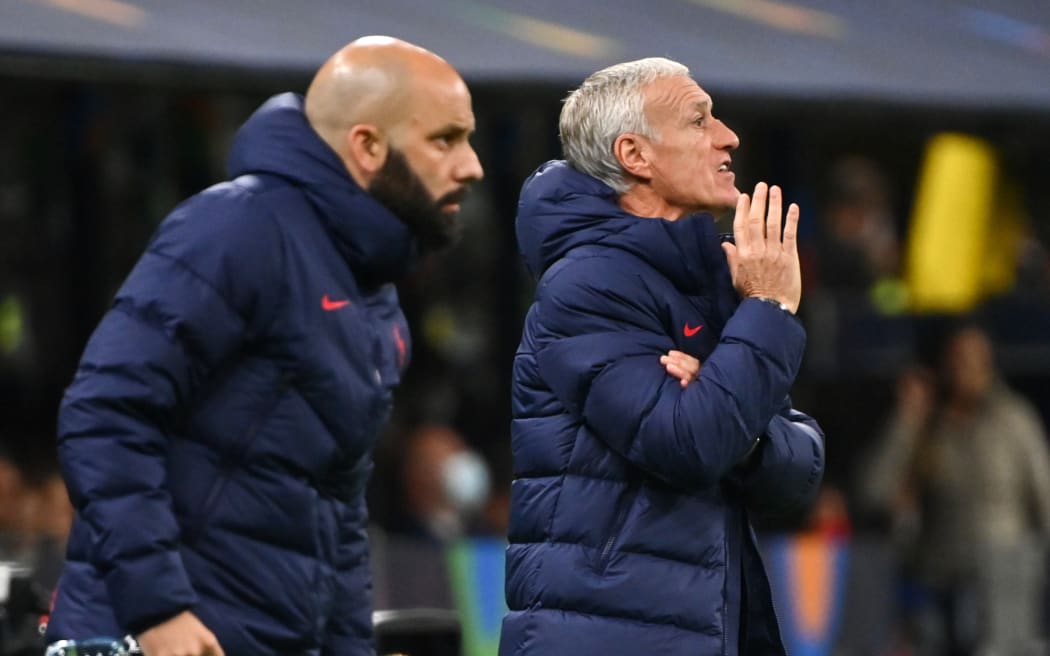 Didier Deschamps (R).


Photo LaPresse - Massimo Paolone
October, 10 2021 Milan, Italy
sport
soccer
Spain vs France - Nations League Final Season 2020/2021 - San Siro Stadium of Milan.
In the pic: Didier Deschamps (France) shouts instructions to his players