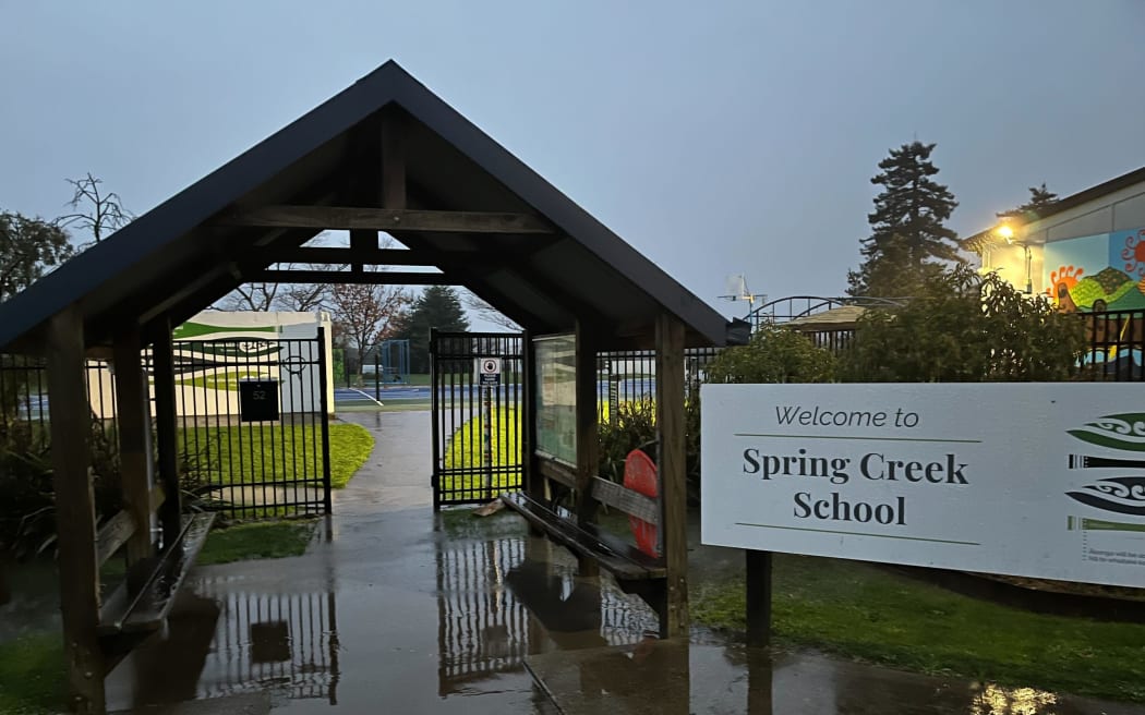 The entrance to Spring Creek School was under water.