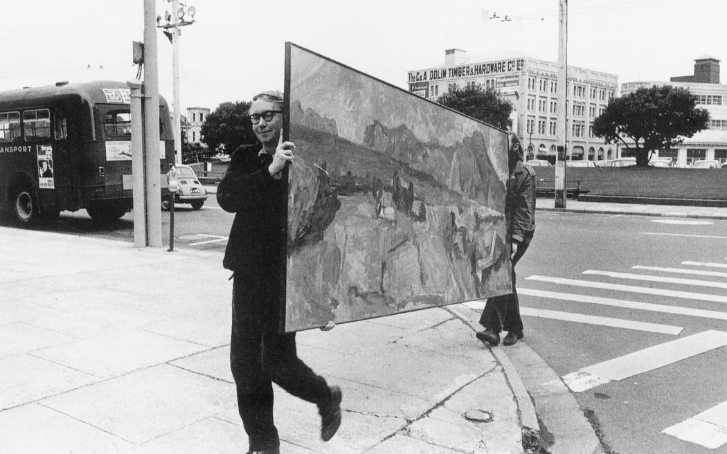Peter and Don Binney with Toss Woollaston’s Mapua (1971), 1971.