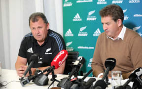 All Blacks head coach Ian Foster (left) at the NZ Rugby media conference this afternoon.