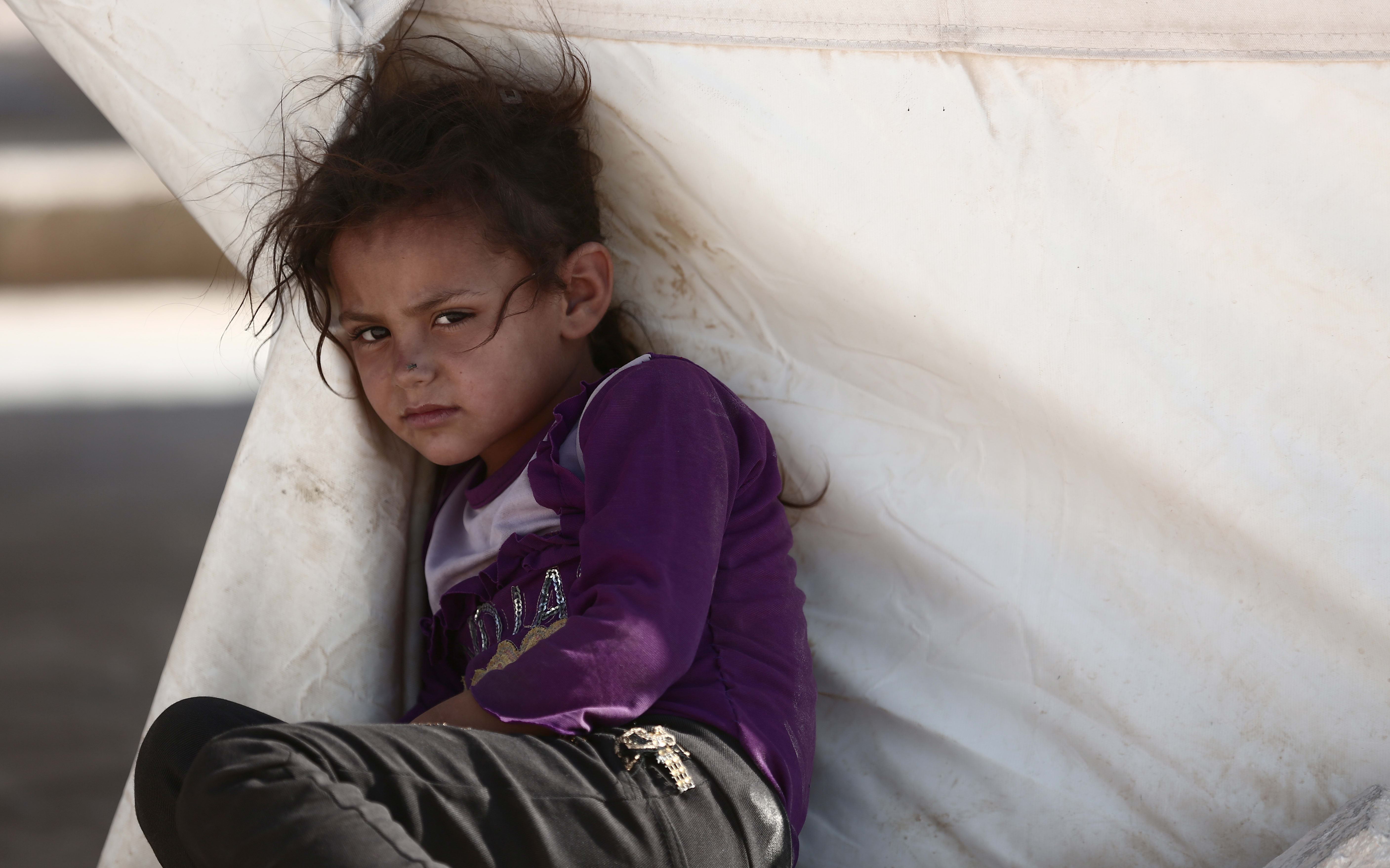 A Syrian child at a camp for those displaced from the rebel-held Syrian province of Idlib.