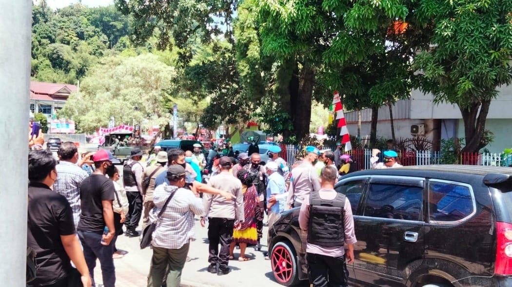 A public vigil led by the West Papua Council of Churches is stopped by Indonesian security forces, 16 August 2021
