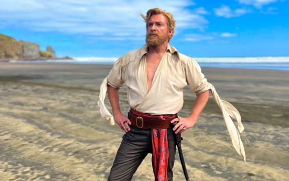 Rhys Darby filming the TV show Our Flag Means Death at Bethells Beach (Te Henga)