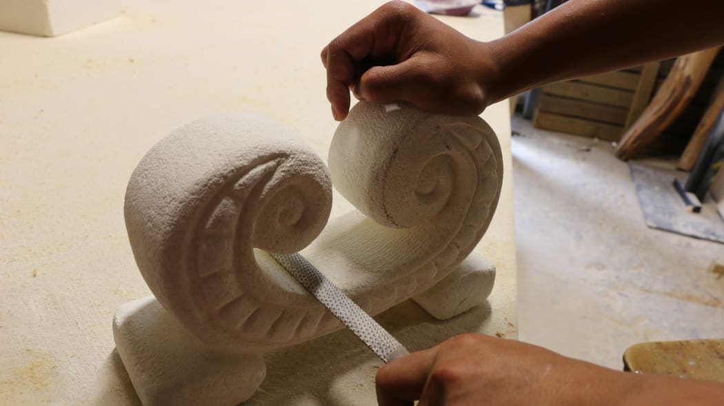 A stone carving by a Kaikohe teenager at the Kākano Youth Arts Collective.