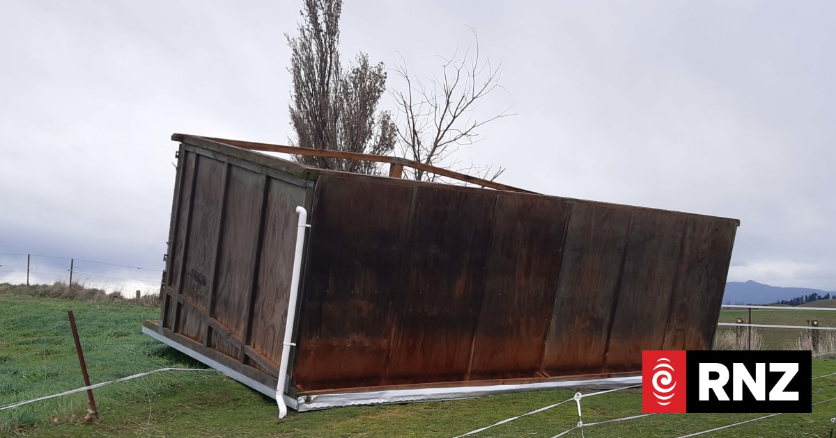 'Hideous out there': Hay shed blows over in Marlborough winds