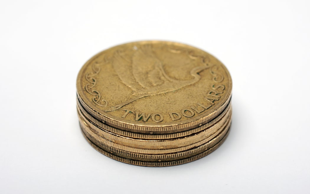 020514. Photo Diego Opatowski / RNZ. New Zealand money. Currency. Two dollars coins.