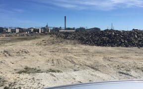 Waste piled up by the main Tiwai Point aluminium smelter site earlier this year.