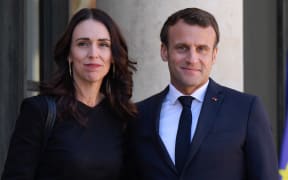 President of the French Republic, Emmanuel Macron welcomes Prime Minister Jacinda Ardern at Elysee Palace.