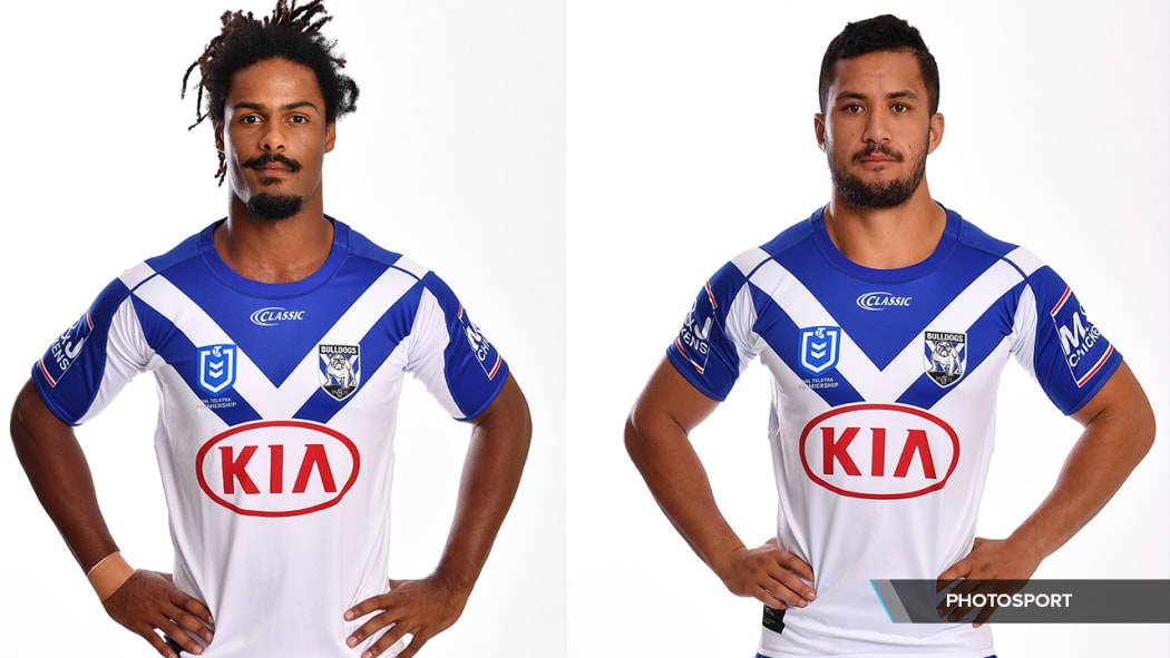 Canterbury-Bankstown Bulldogs players Jayden Okunbor (left) and Corey Harawira-Naera (right).