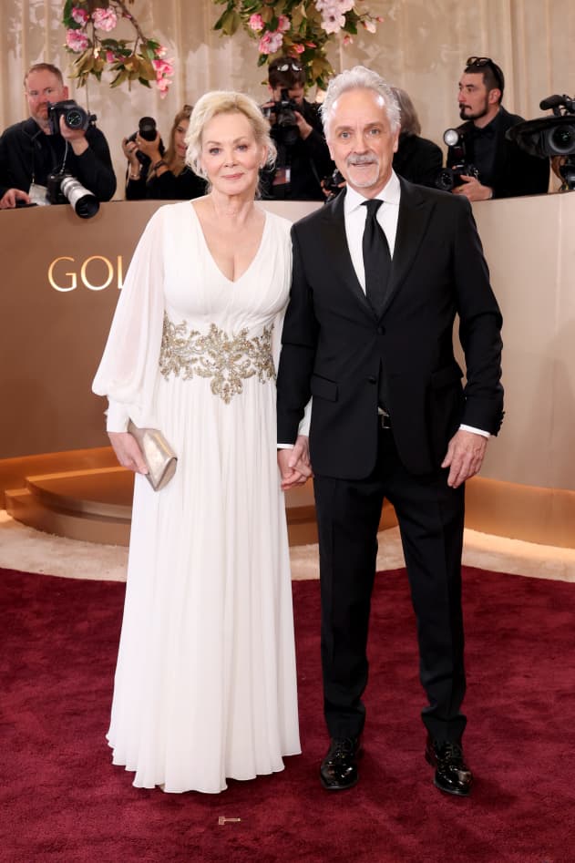 Jean Smart and Joe Pacheco attend the 83rd Annual Golden Globe Awards at The Beverly Hilton on January 11, 2026 in Beverly Hills, California.