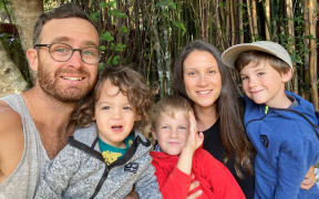 Tom and Beth Daly with their children Beau (6), Finn (4), Hucks (2).