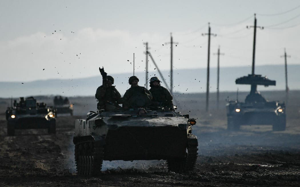 A 9K35 Strela-10 takes part takes part in a drills held by units of the Novorossiysk guards mountain air assault division of the Russian Airborne Troops at Opuk range, Crimea, Russia.