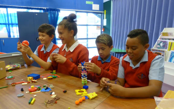 Students at Te Kura Kaupapa Māori o Te Atihaunui-a-Pāpārangi. From left to right, Tumaia Hamahona, Anahera Hamahona, Trey Aitokia and Mataamua Biddle.