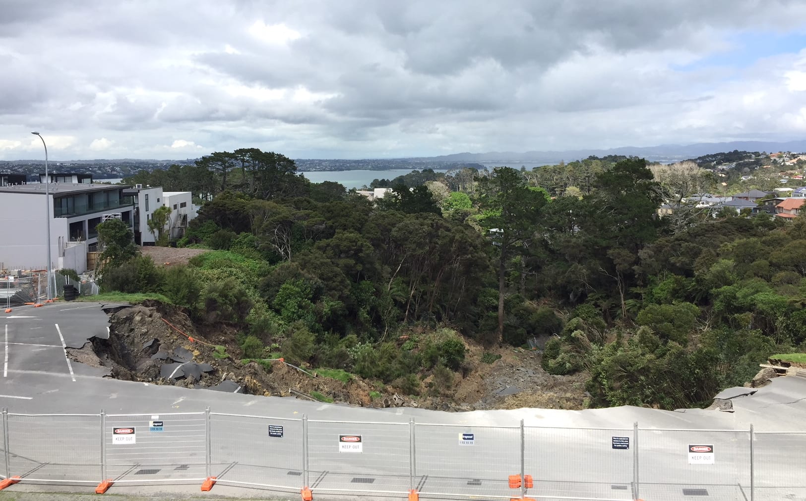 The landslip at the Rawene Road carpark.