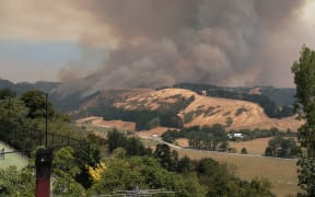 The fire burns near Worsley Valley in the Port Hills in Christchurch on Thursday 16 February.