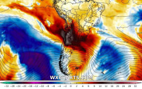 Data shows southern parts of South America were 10C to 20C hotter than normal for this time of year. (Supplied: WXcharts.com)