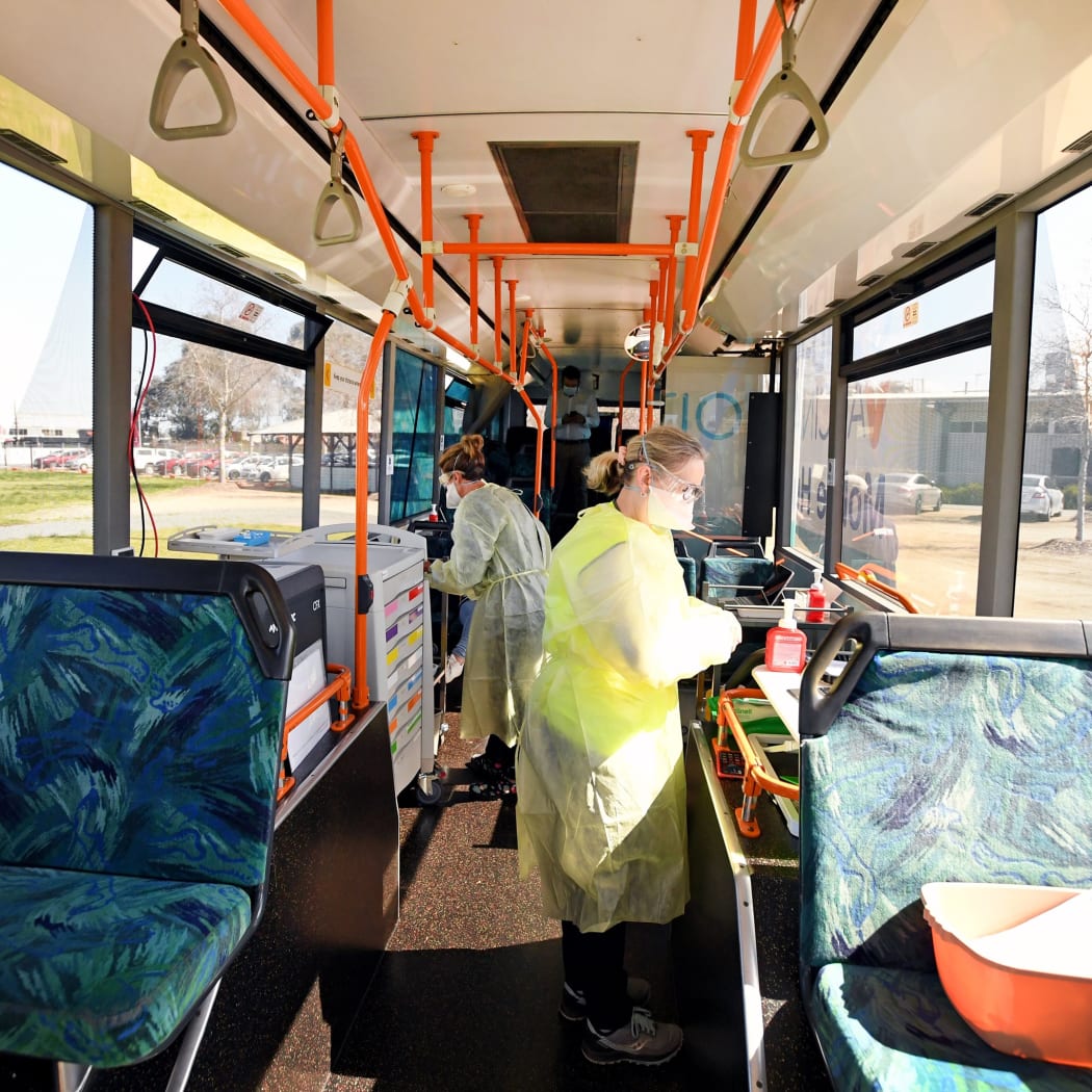On board Jabba the bus - Goulburn Valley Health's mobile Covid-19 vaccination unit.