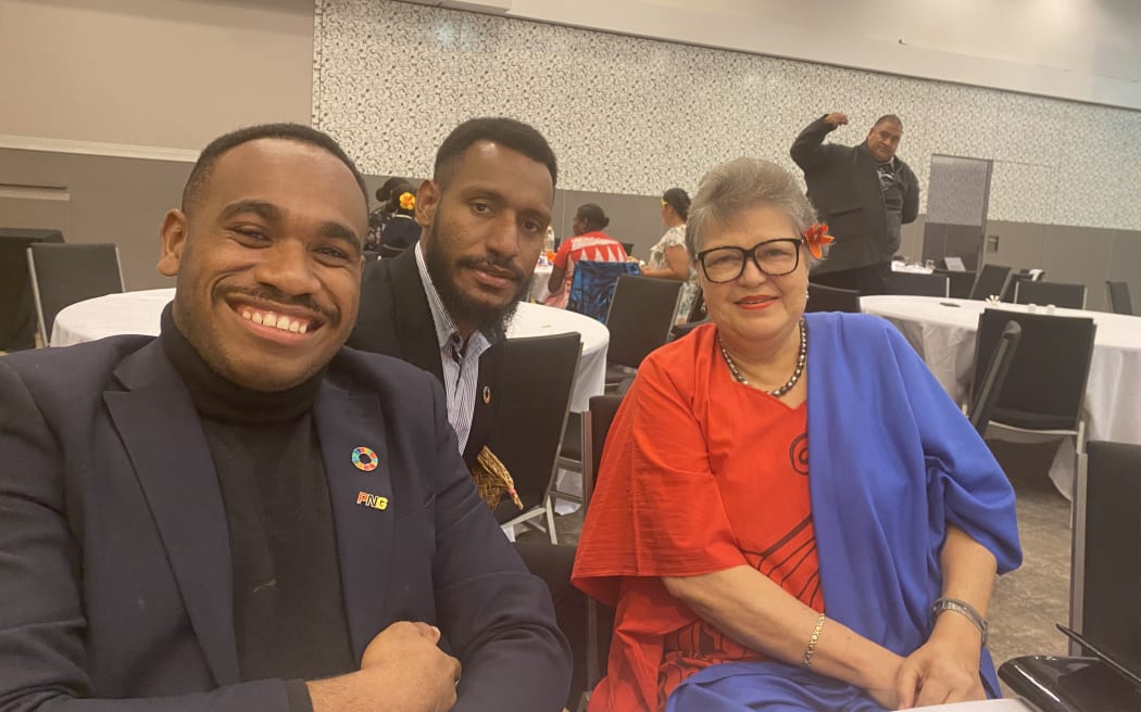 From Left: University of Papua New Guinea Student representative Council President Luther Kising, Dr Bradley Yombon-Copio and USP Professor Elisabeth Holland